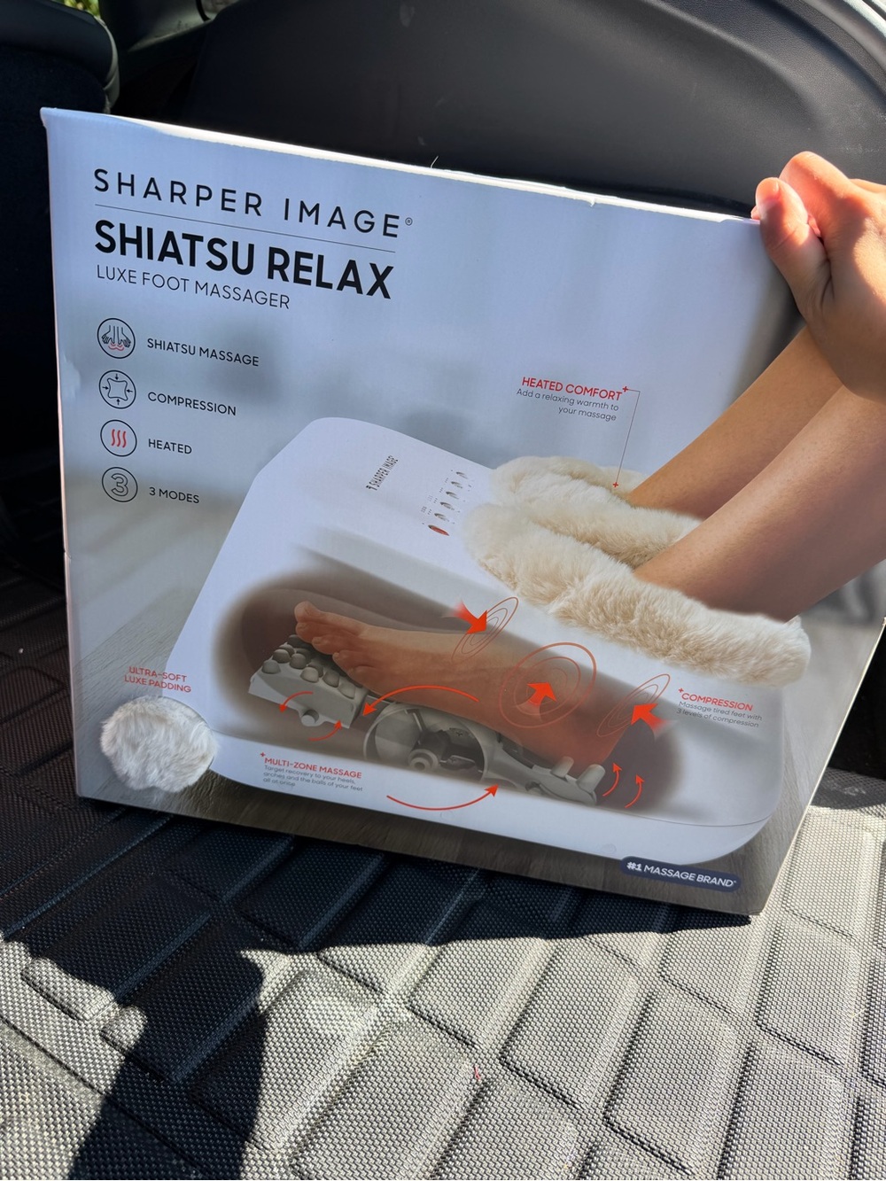 Sharper Image White Foot Massager with Cream Faux Fur